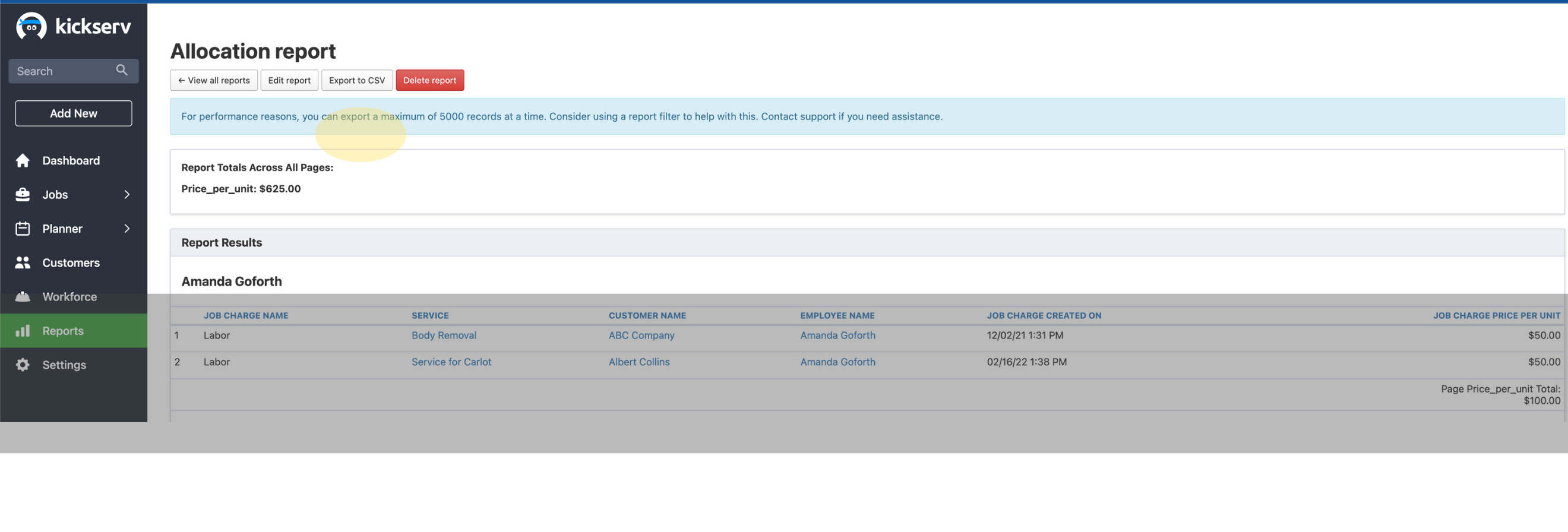 Field Service Management Custom Reports Screenshot